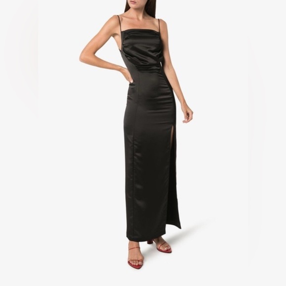 MATÉRIEL Ruched Black Satin Gown XS